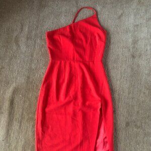 Lovers + Friends Asymmetrical Red Cocktail Dress High Slit Size XS NWT